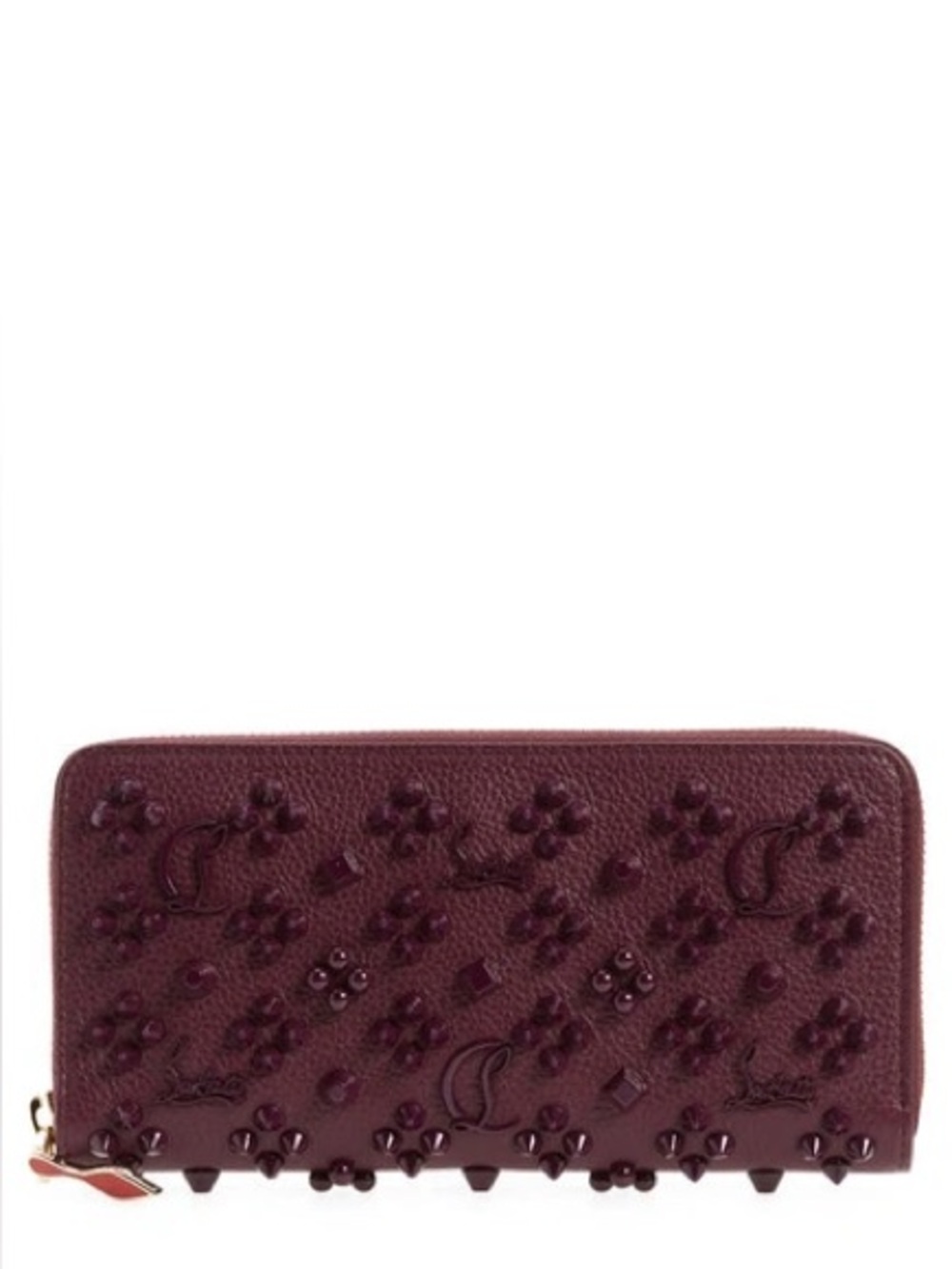 Like New Authentic Christian Louboutin Panettone Spiked Leather Wallet in Merlot